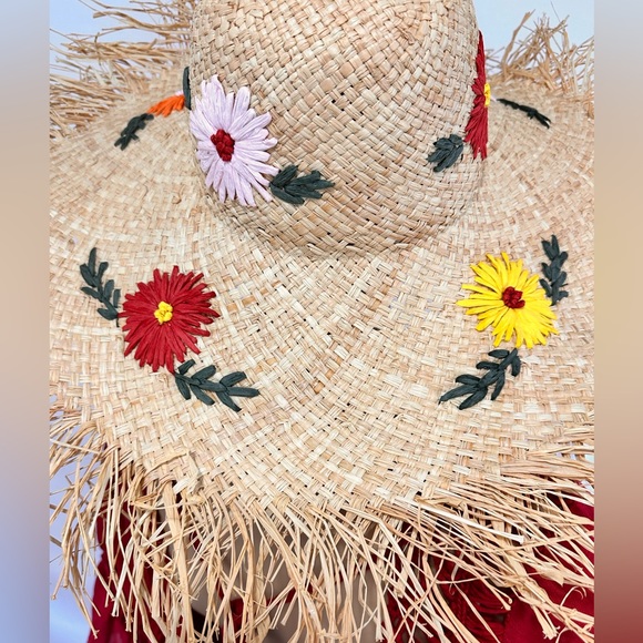 Charlotte Sunhat Colorful Embroidered Floral 100% Raffia Wide Brim with… - Picture 11 of 11